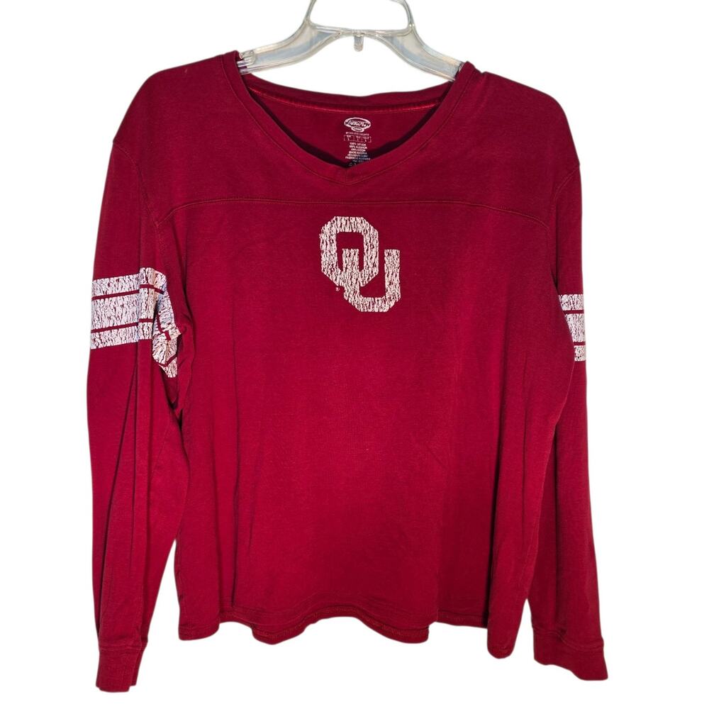 Concepts Sport Womens Red White OU Oklahoma Sooners Long Sleeve Tee Football Lg